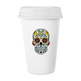 Dıythinker 350 ml Cirrus Skull Flower Cross Meksika Kültürü İllüstrasyon Klasik Beyaz Çömlek Seramik Kupa