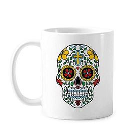 Dıythinker 350 ml Cirrus Skull Flower Cross Meksika Kültürü İllüstrasyon Klasik Kupa