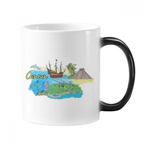 Dıythinker 350 ml City Cancun Meksika Adası Maya Tapınağı Sulu Boya Renk Kupa