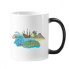 Dıythinker 350 ml City Cancun Meksika Adası Maya Tapınağı Sulu Boya Renk Kupa