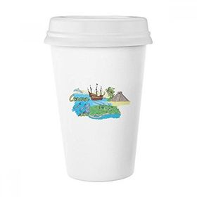 Dıythinker 350 ml City Cancun Meksika Adası Maya Tapınağı Suluboya Klasik Kupa