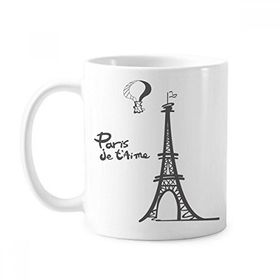 Dıythinker 350 ml Çizgi Çizim Eyfel Kulesi Silüeti Fransa Paris Klasik Beyaz Çömlek Seramik Saplı Kupa