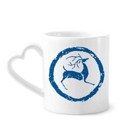 Dıythinker 350 ml Çizgi Film Geyik Hayvan Mavi Seramik Kalp Saplı Kupa