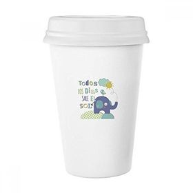 Dıythinker 350 ml Çizgili Fil Kuş Çizgi Film Sarı Hayvan Klasik Beyaz Çömlekçilik Seramik Kupa