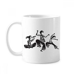 Dıythinker 350 ml Dance People Meksika Totems Meksika Klasik Beyaz Çömlek Seramik Saplı Kupa