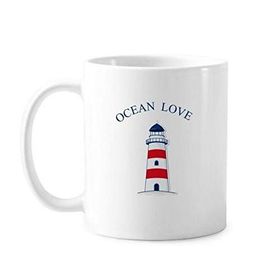Dıythinker 350 ml Deniz Feneri Okyanus Sevgi Deniz Yelkenli Mavi Klasik Beyaz Çömlek Seramik Saplı Kupa