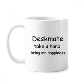 Dıythinker 350 ml Deskmate Take A Hand Bring Me Happiness Season Klasik Beyaz Çömlek Seramik Saplı Kupa