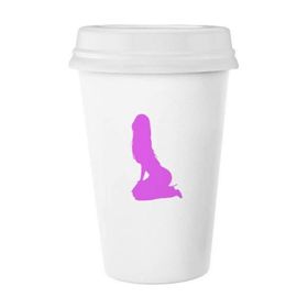 Dıythinker 350 ml Dolgun Uzun Saçlı Kadın Diz Emiş Klasik Kupa Beyaz Çömlekçilik Seramik Kupa
