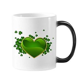 Dıythinker 350 ml Dört Yapraklı Yonca Altın Tarafı Kalp İrlanda St.Patrick Günü Değişen Renk Kupa