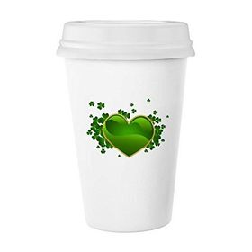 Dıythinker 350 ml Dört Yapraklı Yonca Altın Tarafı Kalp İrlanda St.patrick's Day Klasik Beyaz Çömlek Seramik Kupa