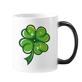 Dıythinker 350 ml Dört Yapraklı Yonca Parlatıcı İrlanda St.Patrick's Day Değiştirme Isıya Duyarlı Değişen Renk Kupa