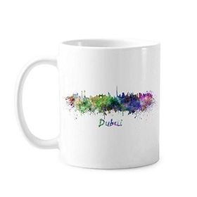 Dıythinker 350 ml Dubai Birleşik Arap Emirlikleri Ülke Şehri Suluboya İllüstrasyonu Klasik Kupa Beyaz Çömlekçilik Seramik