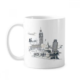 Dıythinker 350 ml Dünya Seyahati Simgesi Big Ben Pisa Kulesi Klasik Beyaz Çömlek Seramik Saplı Kupa