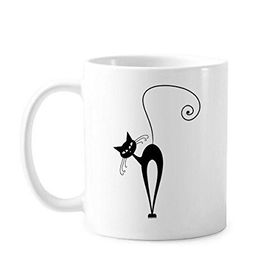 Dıythinker 350 ml Eğik Kafası Siyah Kedi Cadılar Bayramı Hayvan Sanat Silüeti Klasik Kupa