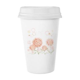 Dıythinker 350 ml El Boyaması Çiçek Bitki Ayçiçeği Bal Arısı Klasik Kupa Beyaz Çömlekçilik Seramik Kupa