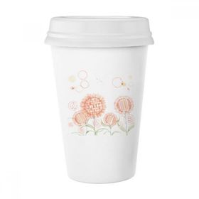 Dıythinker 350 ml El Boyaması Çiçek Bitki Ayçiçeği Bal Arısı Klasik Kupa Beyaz Çömlekçilik Seramik Kupa
