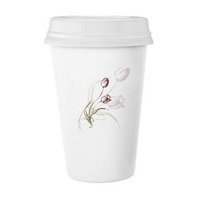 Dıythinker 350 ml El Boyaması Lale Pembe Çiçek Bitki Klasik Kupa Beyaz Çömlekçilik Seramik Kupa
