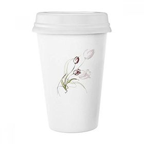 Dıythinker 350 ml El Boyaması Lale Pembe Çiçek Bitki Klasik Kupa Beyaz Çömlekçilik Seramik Kupa