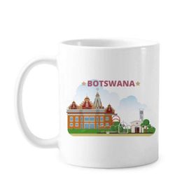 Dıythinker 350 ml El Boyaması Şehir Binası Botsvana Kültür Elemanları Klasik Kupa Beyaz Çömlekçilik Seramik Kupa