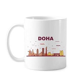 Dıythinker 350 ml El Boyaması Şehir Simgesi İnşaat Doha Kültür Elemanları Klasik Kupa Beyaz Çömlekçilik Seramik Kupa