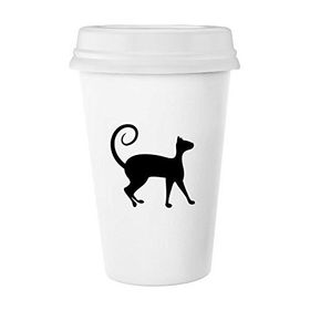 Dıythinker 350 ml Evcil Hayvan Sevgili Siyah Kedi Hayvan Sanat Silüeti Klasik Beyaz Çömlek Seramik Kupa