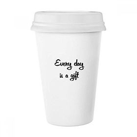 Dıythinker 350 ml Every Day Is A Gift İlham Verici Alıntı Sözler Klasik Beyaz Çömlek Seramik Kupa