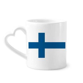 Dıythinker 350 ml Finlandiya Ulusal Bayrak Avrupa Ülke Seramik Kalp Saplı Kupa
