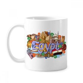 Dıythinker 350 ml Firavun Piramit Mısır Grafiti Klasik Beyaz Çömlek Seramik Saplı Kupa