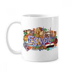 Dıythinker 350 ml Firavun Piramit Mısır Grafiti Klasik Beyaz Çömlek Seramik Saplı Kupa