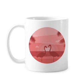 Dıythinker 350 ml Flamingo Çift Kırmızı Alacakaranlık Klasik Beyaz Çömlekçilik Seramik Saplı Kupa