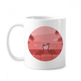 Dıythinker 350 ml Flamingo Çift Kırmızı Alacakaranlık Klasik Beyaz Çömlekçilik Seramik Saplı Kupa