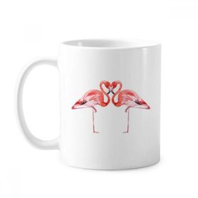 Dıythinker 350 ml Flamingo Çift Sevgili Klasik Kupa Beyaz Çömlekçilik Seramik Kupa