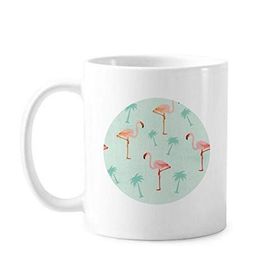 Dıythinker 350 ml Flamingo Desenli Pembe Hayvan Klasik Beyaz Çömlekçilik Seramik Saplı Kupa