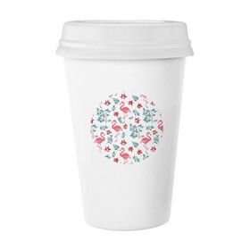 Dıythinker 350 ml Flamingo Desenli Tropikal Bitkiler Klasik Kupa Beyaz Çömlekçilik Seramik Kupa