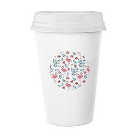 Dıythinker 350 ml Flamingo Desenli Tropikal Bitkiler Klasik Kupa Beyaz Çömlekçilik Seramik Kupa