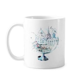 Dıythinker 350 ml Globe London Eye Eyfel Kulesi Suluboya Resim Klasik Kupa