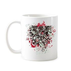 Dıythinker 350 ml Grafiti Sokak Kültürü Siyah Beyaz Kırmızı Mavi Soyut Tasarım Sanat İllüstrasyon Desen Klasik Kupa