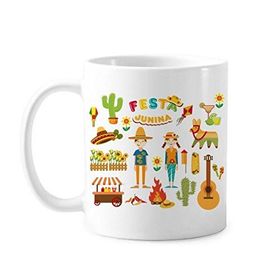 Dıythinker 350 ml Gülümseyen Erkek ve Kadın Yangın Kaktüs Gitar Brezilya Haziran Festivali İllüstrasyon Klasik Kupa