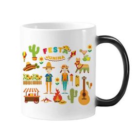 Dıythinker 350 ml Gülümseyen Erkek ve Kadın Yangın Kaktüs Gitar Brezilya Haziran Festivali İllüstrasyon Renk Kupa Kupalü Sapları