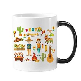 Dıythinker 350 ml Gülümseyen Erkek ve Kadın Yangın Kaktüs Gitar Brezilya Haziran Festivali İllüstrasyon Renk Kupa Kupalü Sapları