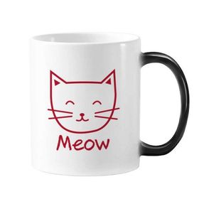Dıythinker 350 ml Gülümseyen Kedi Miyav Basit Çizgi Çizim Hayvan Değişen Renk Kupa