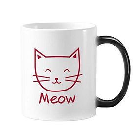 Dıythinker 350 ml Gülümseyen Kedi Miyav Basit Çizgi Çizim Hayvan Değişen Renk Kupa