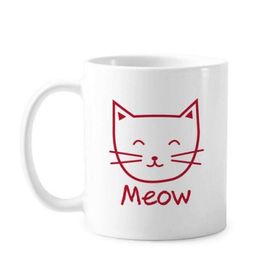 Dıythinker 350 ml Gülümseyen Kedi Miyav Basit Çizgi Çizim Koruyucu Hayvan Klasik Kupa