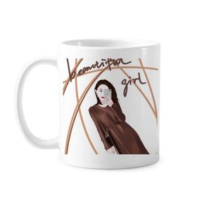 Dıythinker 350 ml Güzel Kız Figür Sanat Tasarım İllüstrasyon Klasik Beyaz Çömlek Seramik Saplı Kupa