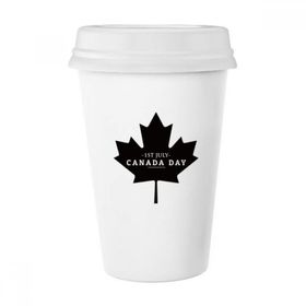 Dıythinker 350 ml Happy Canada Day 4. Temmuz Siyah Akçaağaç Yaprağı Klasik Beyaz Çömlek Seramik Kupa