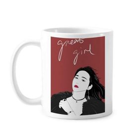 Dıythinker 350 ml Harika Kız Figür Sanat Tasarım İllüstrasyon Klasik Beyaz Çömlek Seramik Saplı Kupa