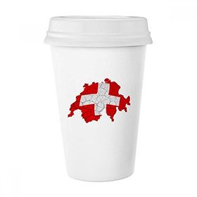 Dıythinker 350 ml Haritası İsviçre Soyut Bayrak Desenli Klasik Kupa Beyaz Çömlekçilik Seramik Kupa