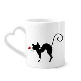 Dıythinker 350 ml Hayvan Kalp Şekilli Kedi Sihouette Kupaları Seramik Kupa