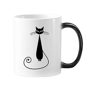 Dıythinker 350 ml Hayvan Sanat Silüeti Siyah Kedi Sevgili Cadılar Bayramı Renk Kupa