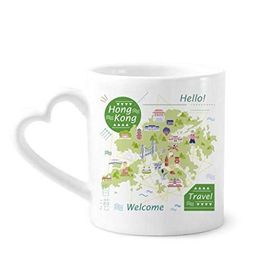 Dıythinker 350 ml Hello Welcome To Hong Kong'a Hoş Geldiniz Çin Seramik Kalp Saplı Kupa